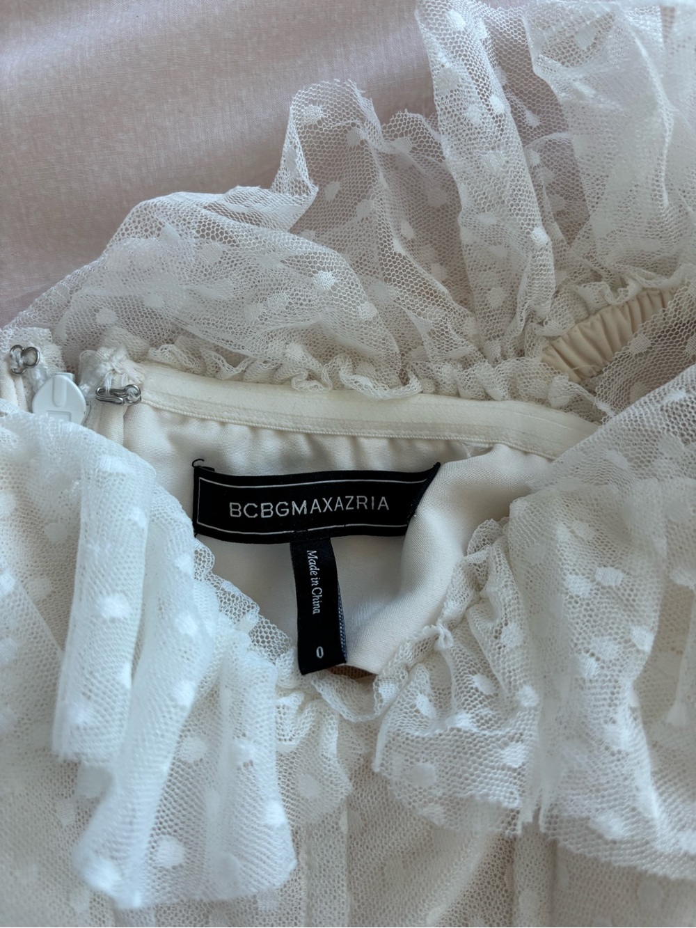 BCBGMaxAzria White Off-Shoulder Ruffled Tulle Dress - Picture 6 of 8